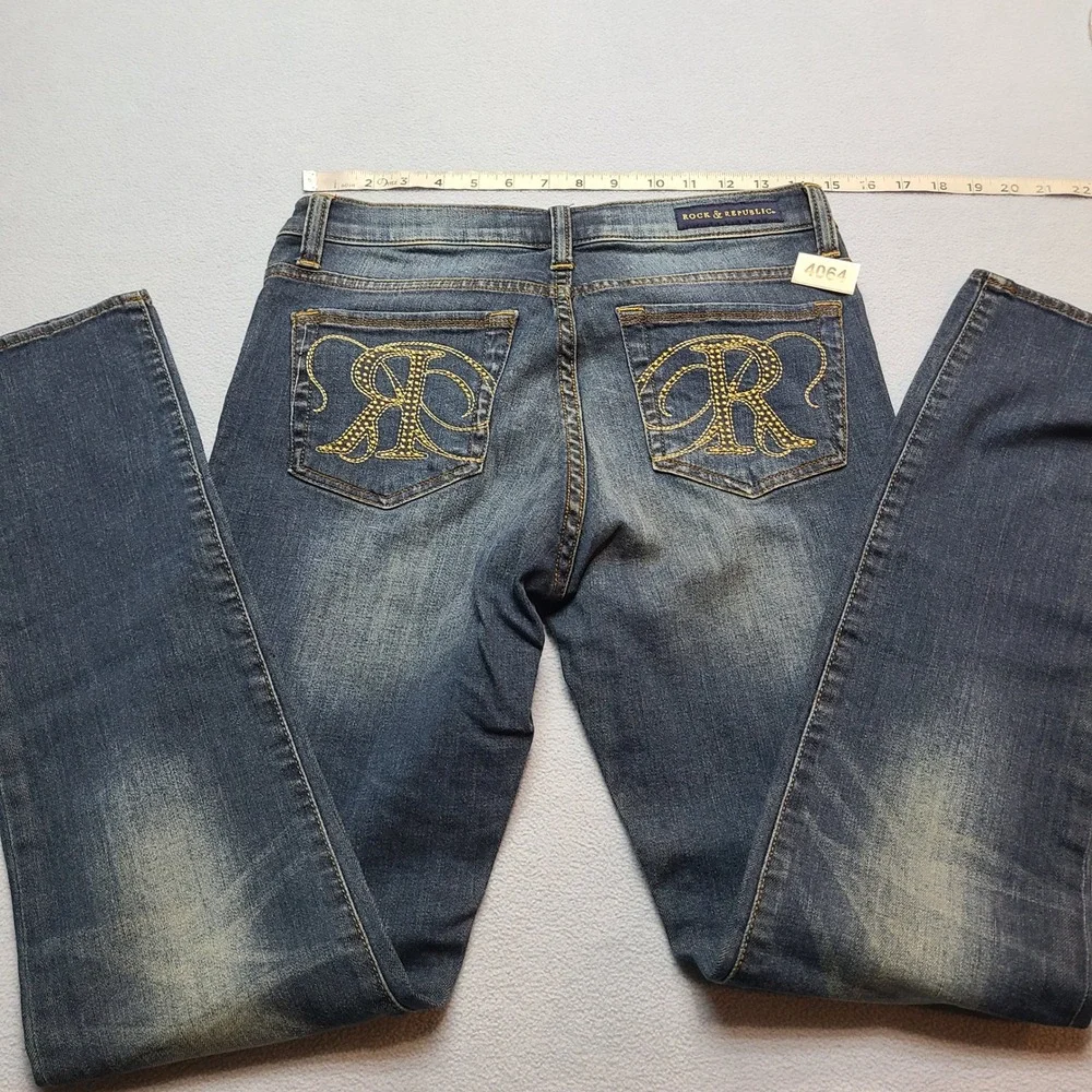 Rock & Republic Berlin Jeans Womens 8M Blue Excellent Studded Skinny Low Rise